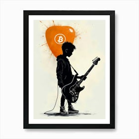 Bitcoin Boy Holding a Guitar Art Print