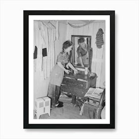 Daughter Of Carpenter From Hobbs, New Mexico, Straightening Dresser In Room In Tourist Court Which Is Now The Family Art Print