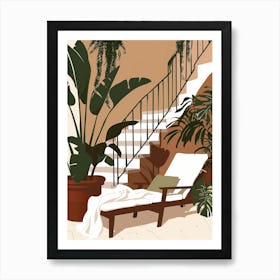 Lounge Chair In Front Of Stairs Art Print