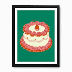 Piped Retro Cake, Green Background, Canvas Texture Art Print