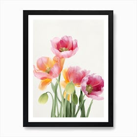 Bunch Of Tulips Flowers Acrylic Painting In Pastel Colours 6 Art Print