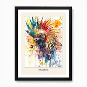 Porcupine Colourful Watercolour 3 Poster Affiche