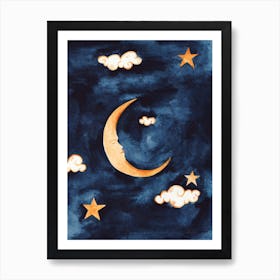 Moon Watercolor Art Print