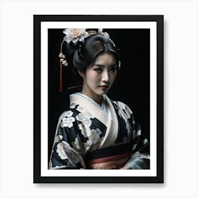 Geisha with black background Art Print