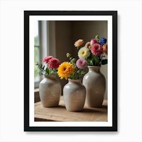 Three Vases With Flowers 2 Art Print