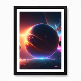 Solar System Neon Nights Space Art Print