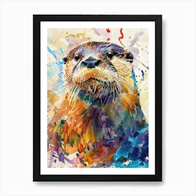 Otter Colourful Watercolour 1 Art Print