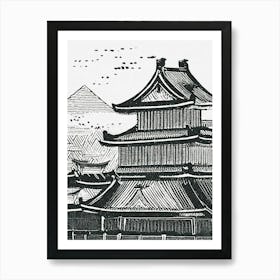 Asian Pagoda Linocut Art Print