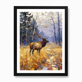 Elk on a Path Through the Forest Art Print