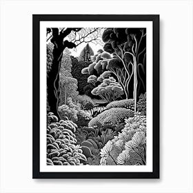 Descanso Gardens, Usa Linocut Black And White Vintage Art Print