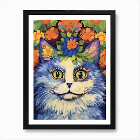 Louis Wain Psychedelic Cat With Flowers 0 Art Print