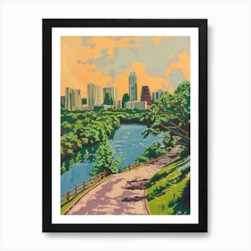 Zilker Metropolitan Park Austin Texas Colourful Blockprint 1 Art Print