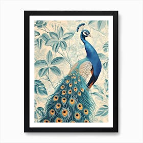 Vintage Blue Floral Peacock Wallpaper Inspired 1 Art Print