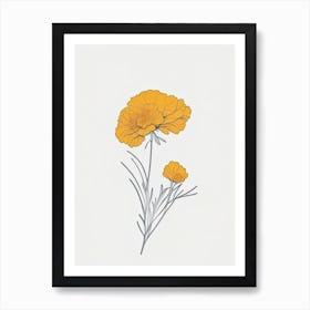 Marigold Floral Minimal Line Drawing 1 Flower Art Print