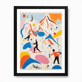 Skiers Joan Miro Style Winter Snow Painting Art Print