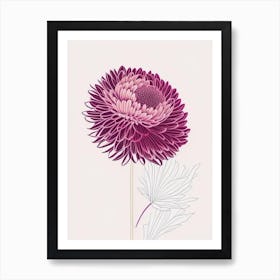 Chrysanthemum Floral Minimal Line Drawing 3 Flower Art Print