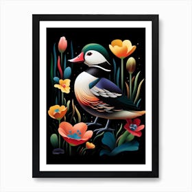 Folk Bird Illustration Bufflehead 3 Art Print