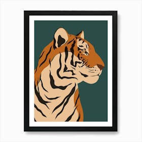 Jungle Safari Tiger on Dark Teal Art Print