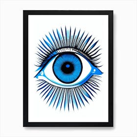 Psychedelic Eye, Symbol, Third Eye Blue & White 7 Art Print