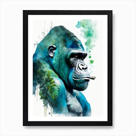 Gorilla Smoking Cigar Gorillas Mosaic Watercolour 1 Art Print