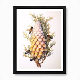 Beehive With Cypress Watercolour Illustration 1 Art Print