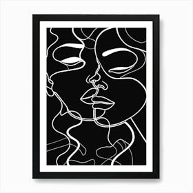 Black And White Abstract Women Faces In Line 5 Art Print