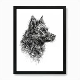 Black Long Haired Dog Line Sketch 2 Art Print