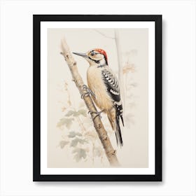 Vintage Bird Drawing Woodpecker 2 Art Print