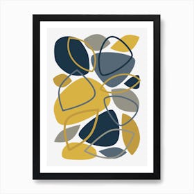 Navy, Mustard Mid Century Modern Abstract 23 Art Print