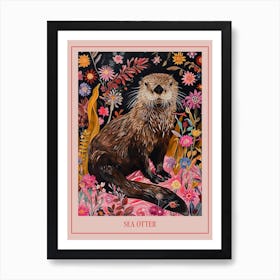 Floral Animal Painting Sea Otter 3 Poster Art Print
