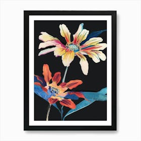 Neon Flowers On Black Cineraria 3 Art Print