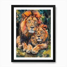 Asiatic Lion Family Bonding Fauvist Painting 4 Art Print