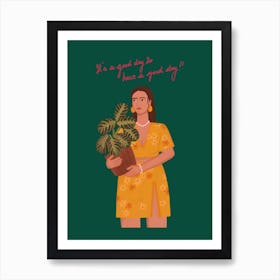 A Girl With A Plant Art Print