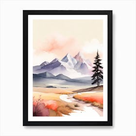 Tranquil Mountains In Minimalist Watercolor Vertical Composition 38 Art Print