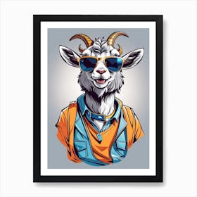 Cute Goat Wearing Jacket And Glasses Art Print