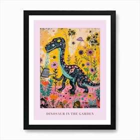 Dinosaur In The Garden Colourful Brushstroke 1 Poster Art Print