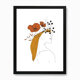 Woman Portrait Monoline Minimalist Hand Drawing Boho Illustration (18) Art Print