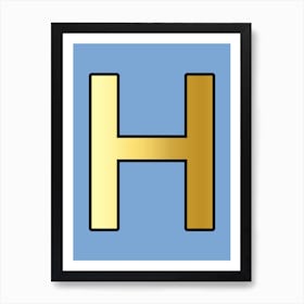 Letter H Gold Alphabet Light Blue Art Print