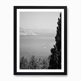 Greece Sea Boat 2 Bw Art Print