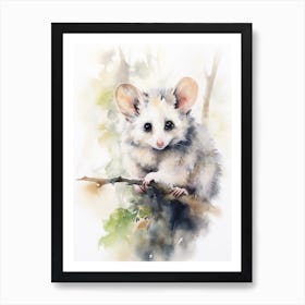 Light Watercolor Painting Of A Playful Possum 1 Art Print