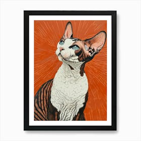 Devon Rex Relief Illustration 4 Art Print