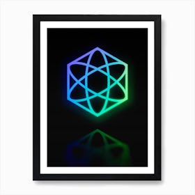 Neon Blue and Green Abstract Geometric Glyph on Black n.0024 Art Print