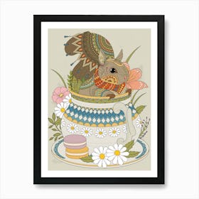 Adorable Squirrel In A Teapot Art Print