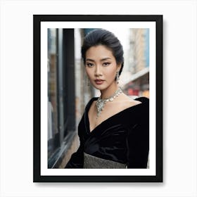 Asian Woman Adorned In Haute Couture Fashion Poised Elegantly Silk And Velvet Textures Contrastin (6) Art Print