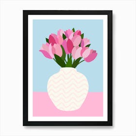 Tulip Arrangement - Floral Vase Pink And Blue Art Print