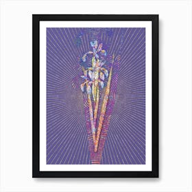 Geometric Blue Iris Mosaic Botanical Art on Veri Peri Art Print