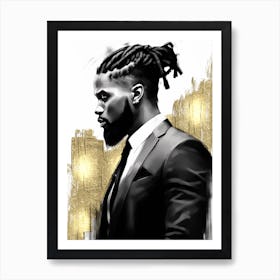 Black Man with Gold Abstract 1 Art Print