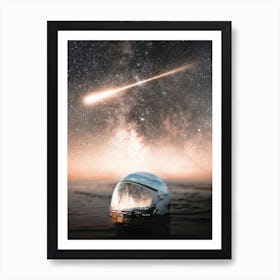 Astronaut Helmet Reflection And Gold Comet Art Print