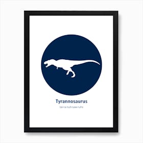 Dinosaur Tyrannosaurus Blue Nursery Art Print