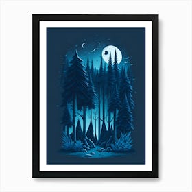 A Fantasy Forest At Night In Blue Theme 42 Art Print